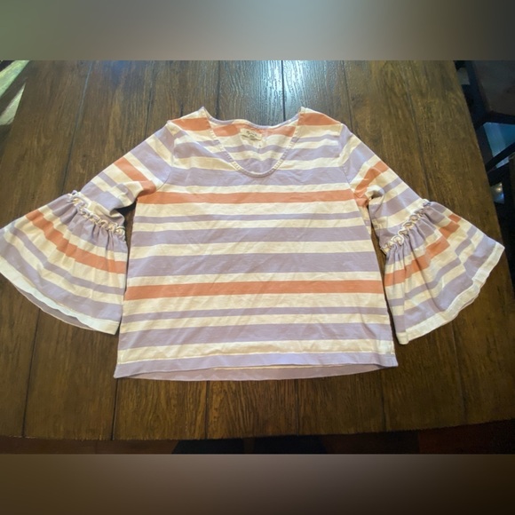 Madewell Bell Sleeve Blouse Purple And Orange Stripes Size Small B14 - Picture 1 of 4